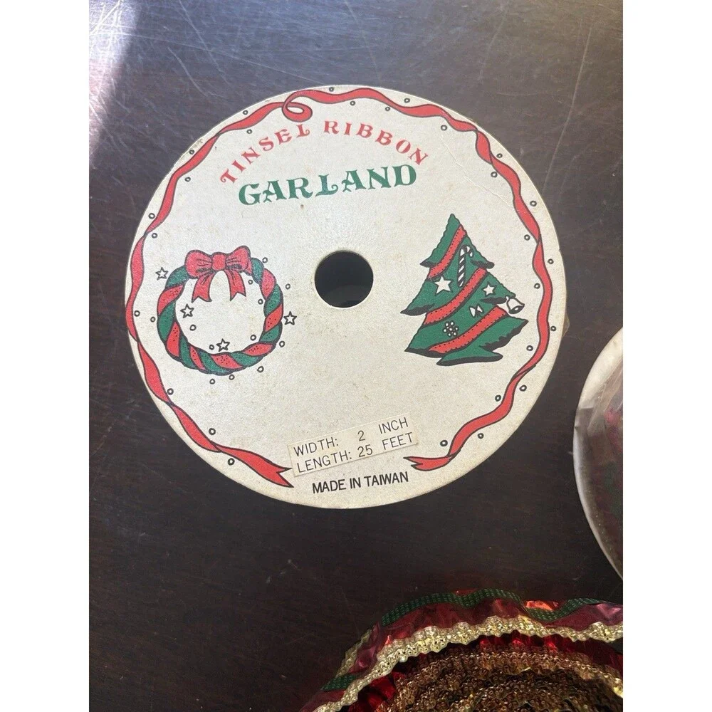 Vtg Metallic Tinsel Ribbon Garland Christmas Red Green Gold 2